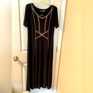 Antthony black maxi dress with gold studded pattern on the front short sleeve Lg